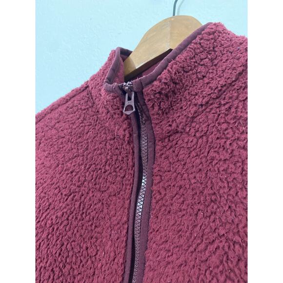 Lands End Size Large Burgundy Jacket Women Long Sleeve Full Zip Fleece Mock Neck - Picture 3 of 7